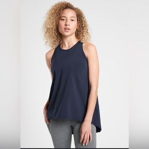 Athleta Navy Sojourn Tank Pleated Flowy Lightweight Performance Commute Small
